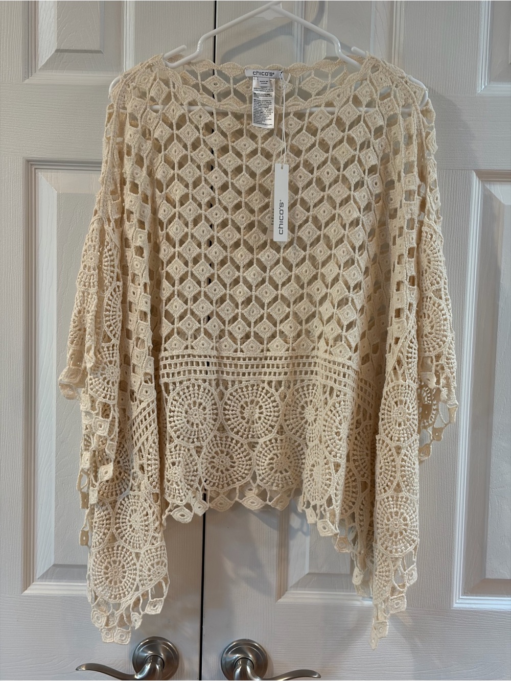 Chico’s Cream Crochet Cotton Kimono Size L/XL